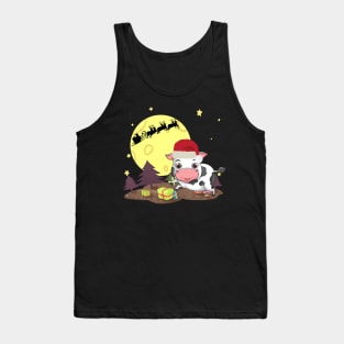 Funny Cow Santa Merry Christmas With Presents Costume Gift Tank Top